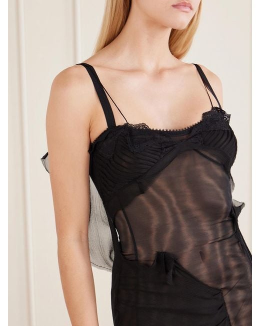 Dilara Findikoglu Black Cold Morning Lace-Trimmed Sheer Tulle Mini Dress