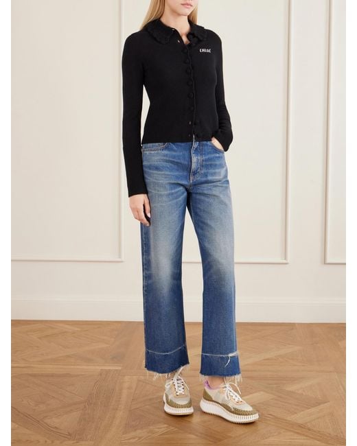 Chloé Natural Nama Embroidered Suede And Recycled-Mesh Sneakers