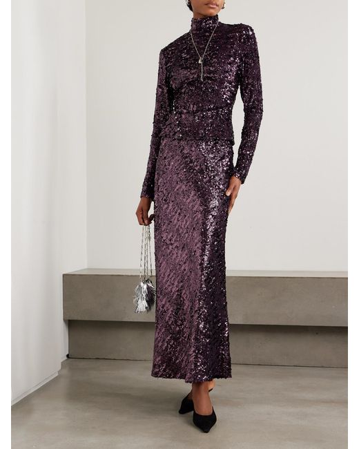 Rabanne Purple Sequined Chiffon Maxi Skirt