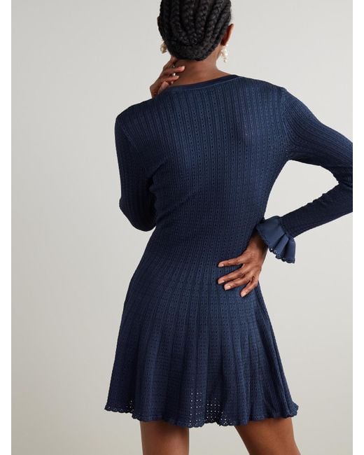 Self-Portrait Blue Minikleid Aus Pointelle-Strick Mit Verzierungen Und Rüschen