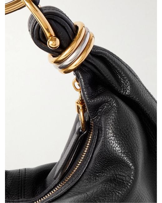 Chloé Black Bracelet Embellished Glossed Textured-Leather Shoulder Bag