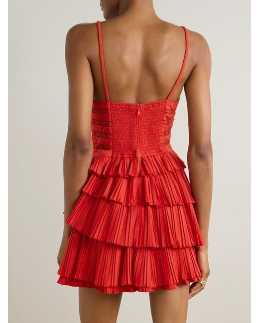 Sea Antonina Broderie Anglaise-Trimmed Tiered Pleated Poplin Mini Dress