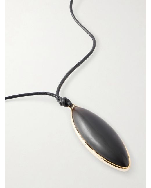 Jennifer Fisher Black Dagger-Plated, Quartz And Leather Necklace
