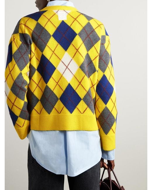 Loewe Yellow Argyle Wool Sweater For