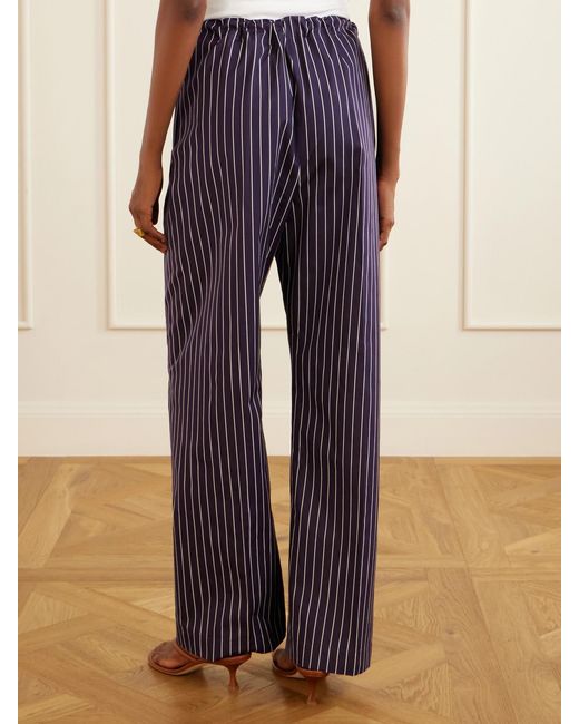 Another Tomorrow Blue Striped Cotton-Poplin Straight-Leg Drawstring Pants