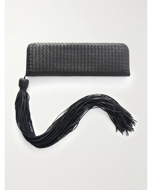 Bottega Veneta Metallic Serata Intrecciato Plume Tassel Leather Clutch