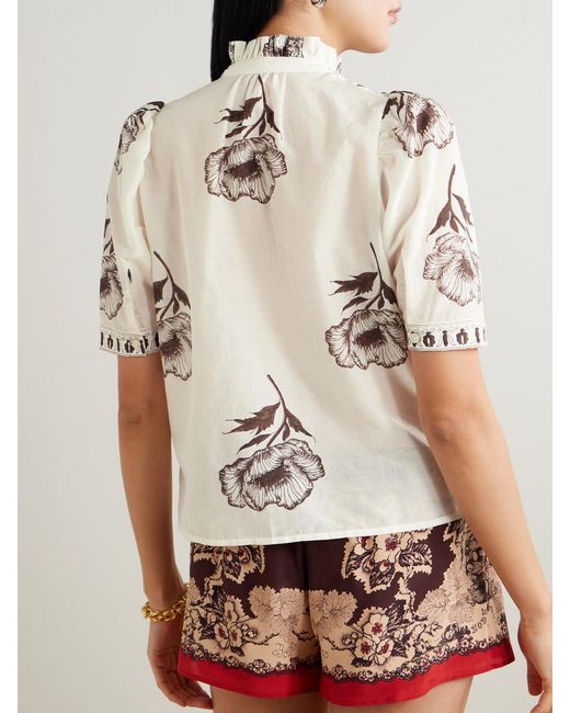 Alix Of Bohemia Natural Winn Obsidian Poppy Floral-Print Cotton And Silk-Blend Blouse