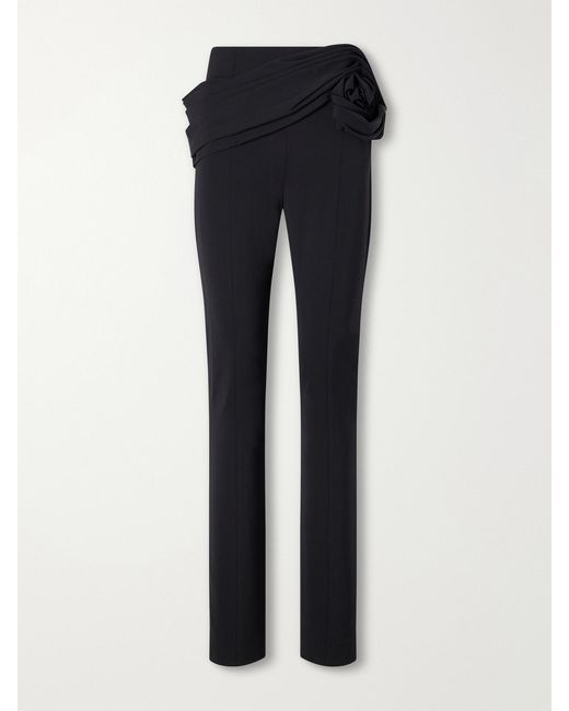 Carolina Herrera Blue Gathered Wool-Blend Twill Straight-Leg Pants