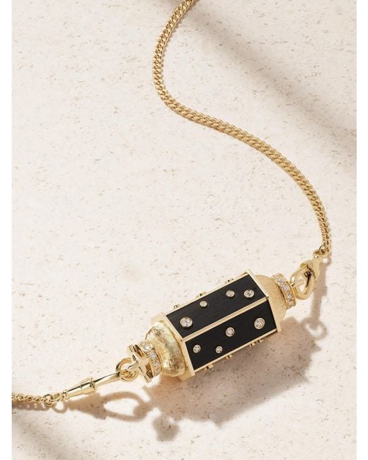 Marie Lichtenberg Natural Dot Locket Gourmette 18-Karat, Ebony And Diamond Necklace