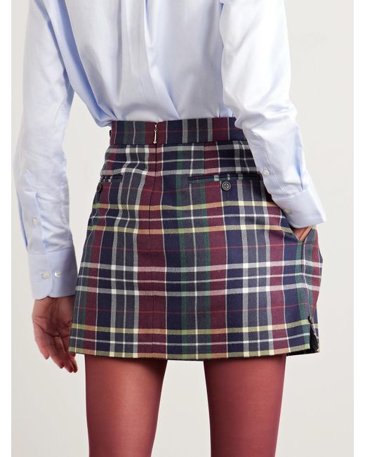 Thom Browne Blue Checked Grosgrain-Trimmed Wool-Twill Mini Skirt