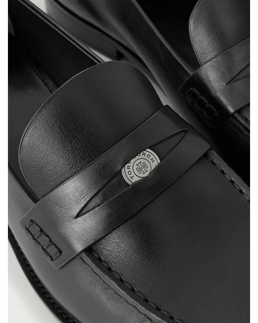 Tory Burch Black Leather Penny Loafers