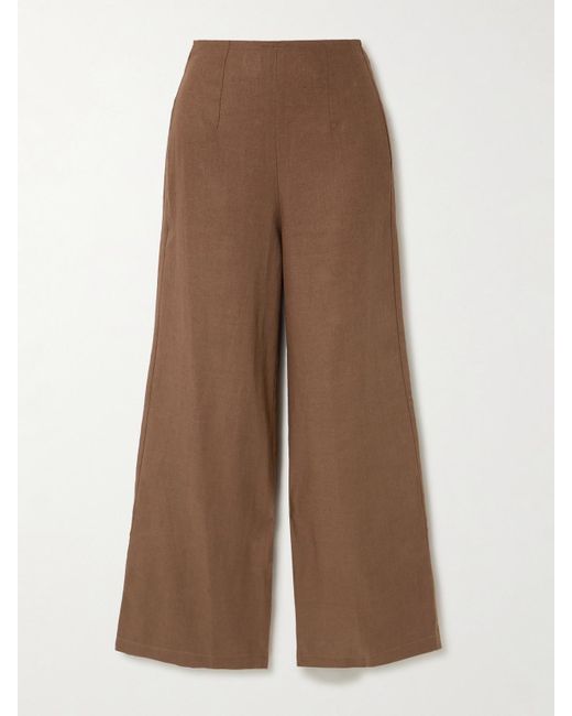 Faithfull The Brand Brown Syna Verkürzte Hose Mit Weitem Bein Aus Leinen