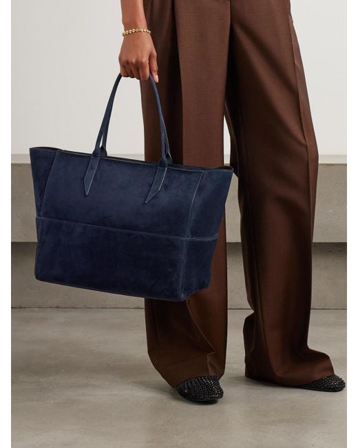 Metier Blue Incognito Small Paneled Suede Tote