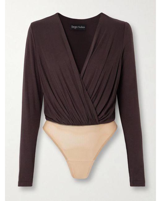 Sergio Hudson Black Stretch-Bamboo Viscose Jersey And Tulle Bodysuit