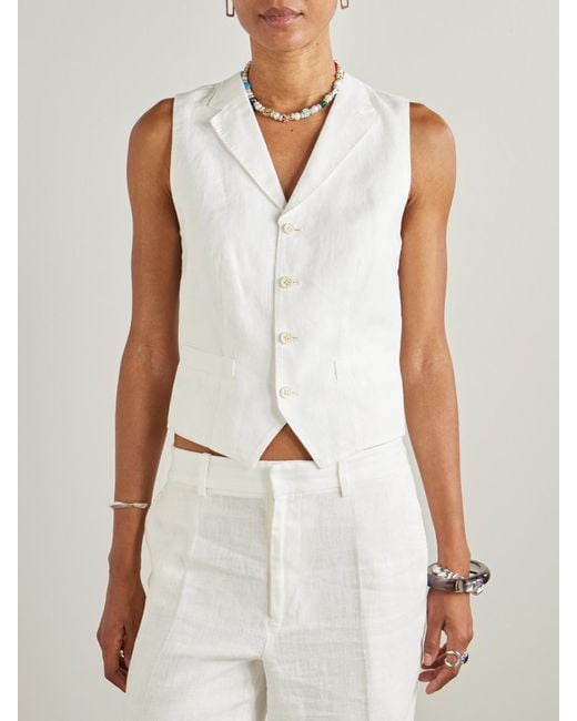 Polo Ralph Lauren White Pauline Linen Vest