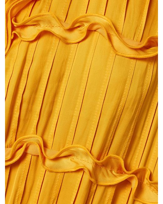 La Ligne Yellow Midikleid Aus Satin Mit Rüschen Und Biesen