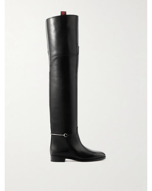 Gucci White Horsebit-Embellished Leather Over-The-Knee Boots