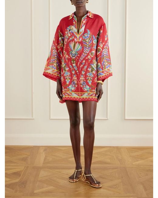 Etro Red Floral-Print Coverup