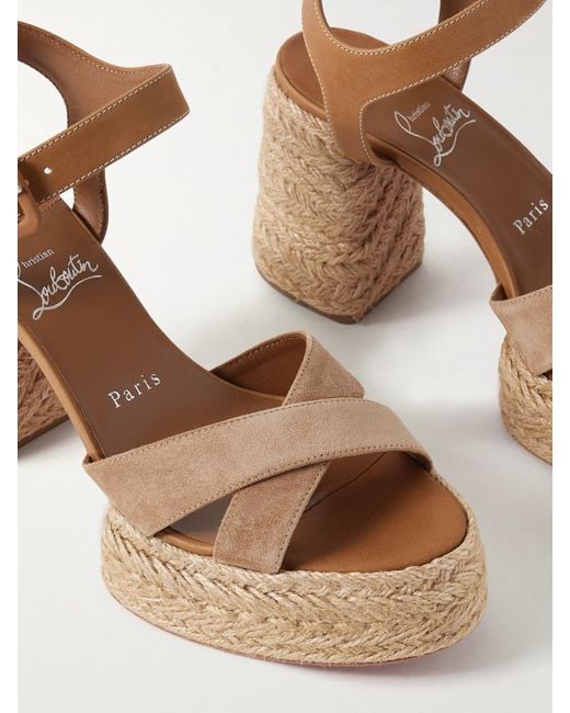 Christian Louboutin Natural Calakala 70 Espadrille-Plateausandalen Aus Leder Und Veloursleder