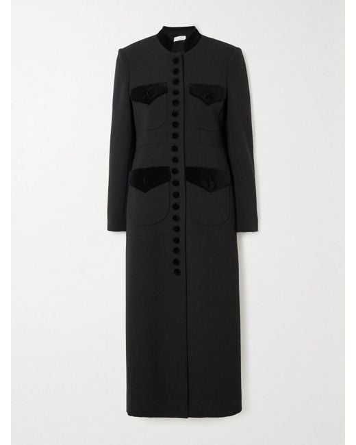 LIBEROWE Black Net Sustain Velvet-Trimmed Wool Coat