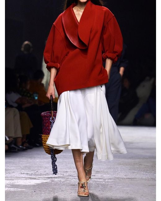 Bottega Veneta White Pleated Twill Midi Skirt