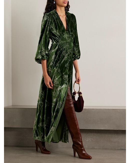 LaDoubleJ Green Camerino Printed Velvet Maxi Dress