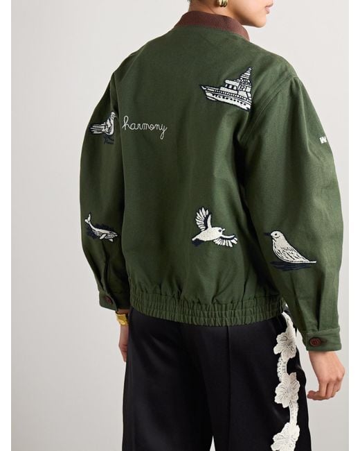 Sea Green Clyde Corduroy-Trimmed Embroidered Cotton Jacket