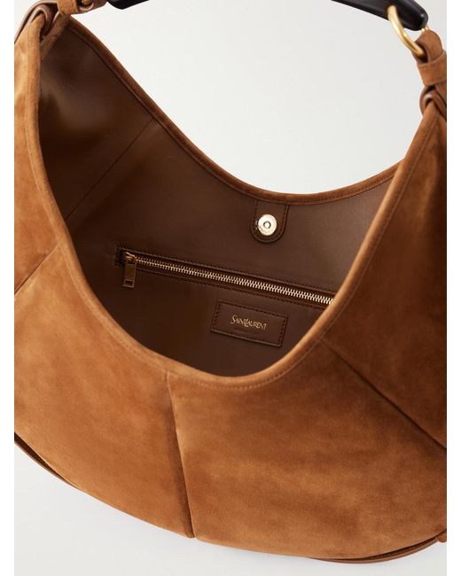 Saint Laurent Brown Mombasa Paneled Leather-Trimmed Suede Shoulder Bag