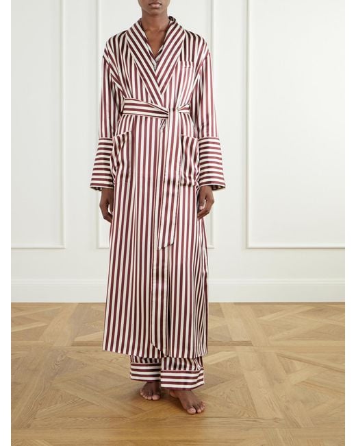 Olivia Von Halle Pink Capability Belted Striped Silk-Satin Robe