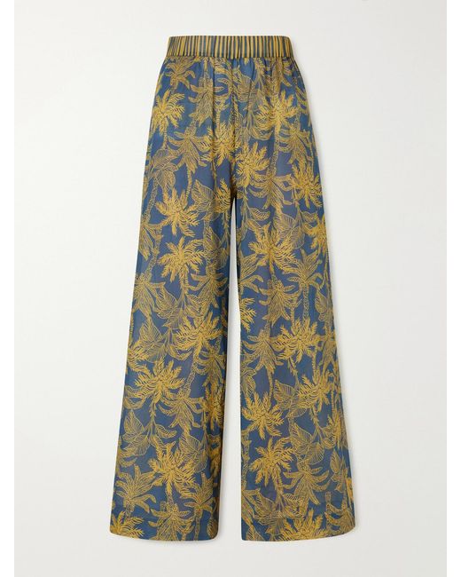 Eres Blue Itinerant Printed Cotton-Voile Straight-Leg Pants