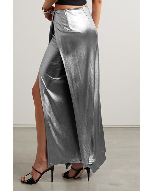 Loewe Gray Asymmetric Wrap-Effect Metallic Stretch-Jersey Maxi Skirt