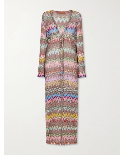 Missoni White Striped Metallic Crochet-Knit Coverup