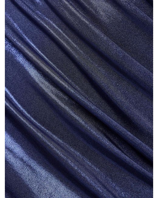 Norma Kamali Blue Diana Asymmetrisches, Trägerloses Midikleid Aus Stretch-Lamé Mit Raffungen