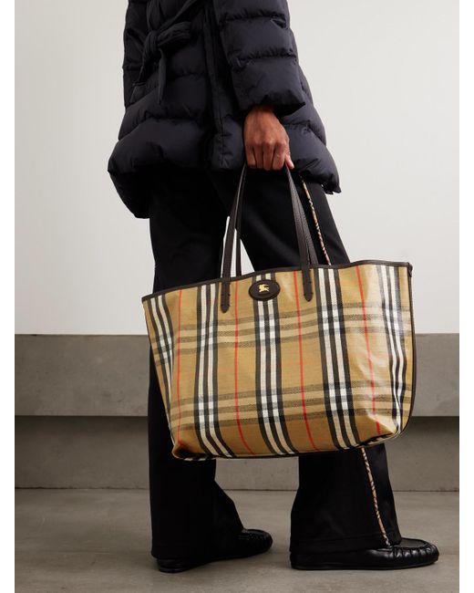 Burberry White Highlands Checked Coated-Canvas Tote
