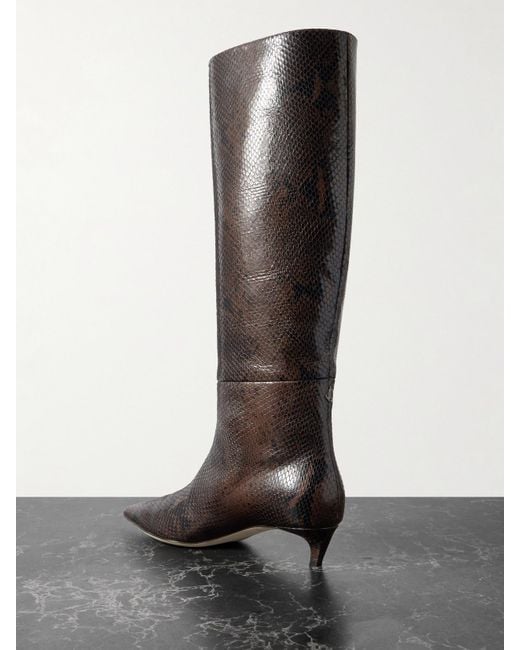 Jimmy Choo Black Maxima 35 Kniehohe Stiefel Aus Leder Mit Schlangeneffekt