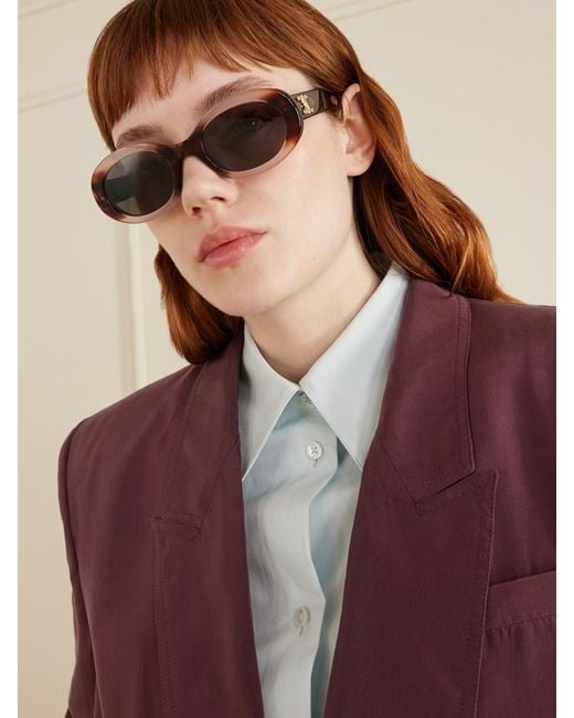 Céline Red Triomphe Oval-Frame Tortoiseshell Acetate Sunglasses