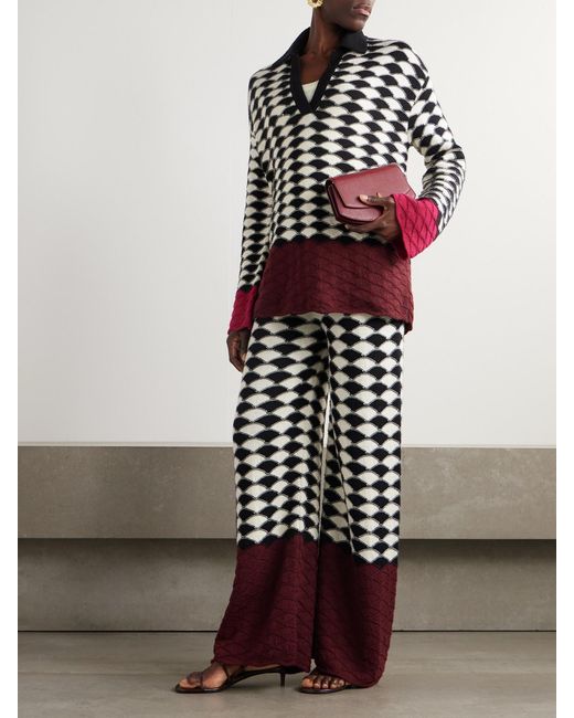 LaDoubleJ Red Wool-Jacquard Wide-Leg Pants