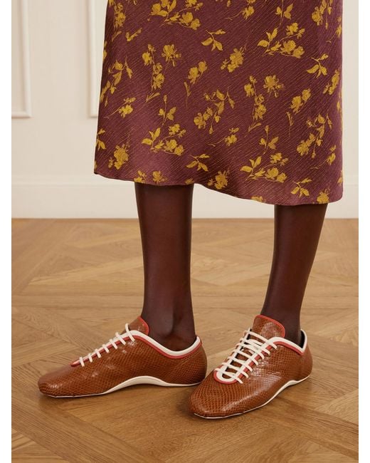 Dries Van Noten Brown Snake-Effect Leather Sneakers
