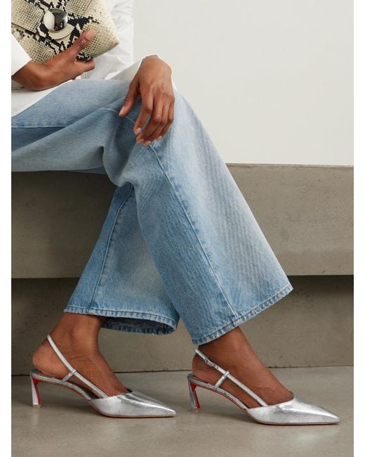 Christian Louboutin Condoroline 55 Cutout Metallic Textured-Leather Slingback Heels