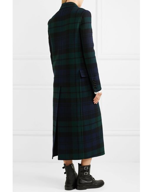 Burberry Double-breasted Tartan Wool And Cashmere-blend Coat in Blue | Lyst