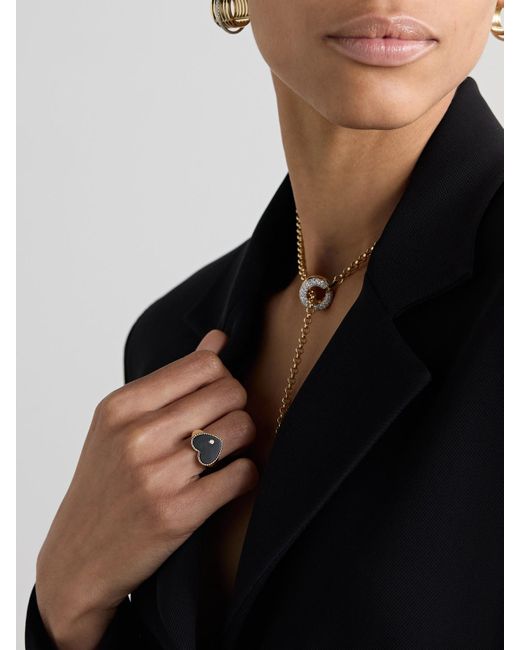Yvonne Léon Natural Chevalière Coeur 9-Karat, Onyx And Diamond Ring