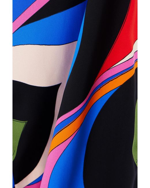 Emilio Pucci Blue Pussy-Bow Printed Crepe Blouse