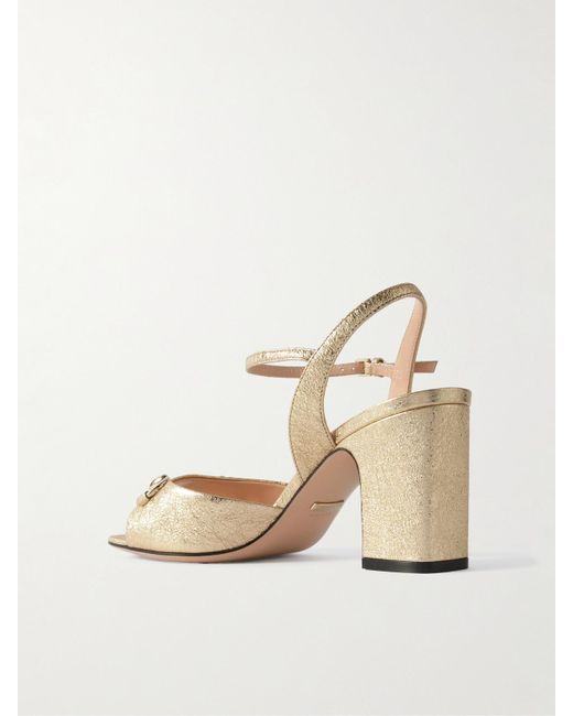 Gucci Natural Lady Horsebit Sandalen Aus Strukturiertem Metallic-Leder