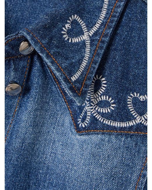 Chloé Blue Embroidered Two-Tone Cotton And Hemp-Blend Denim Midi Dress