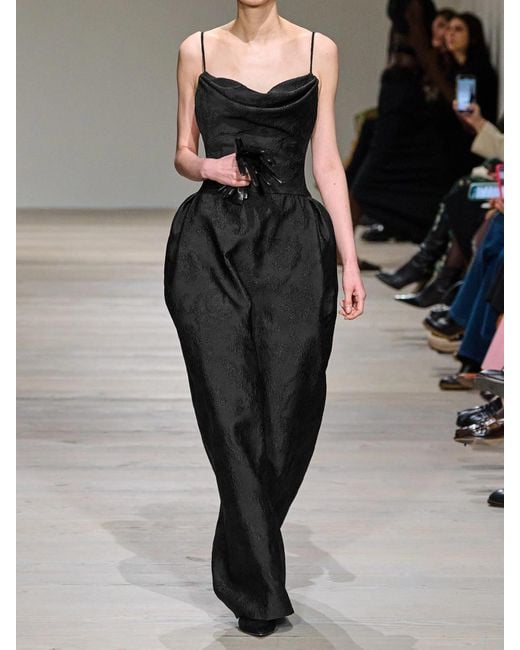 Emilia Wickstead Black Kiril Draped Jacquard Gown
