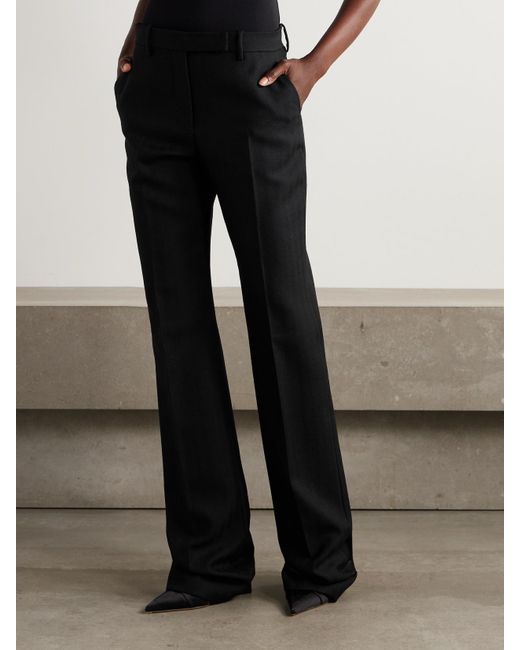 Tom Ford Black Herringbone Wool Straight-Leg Pants