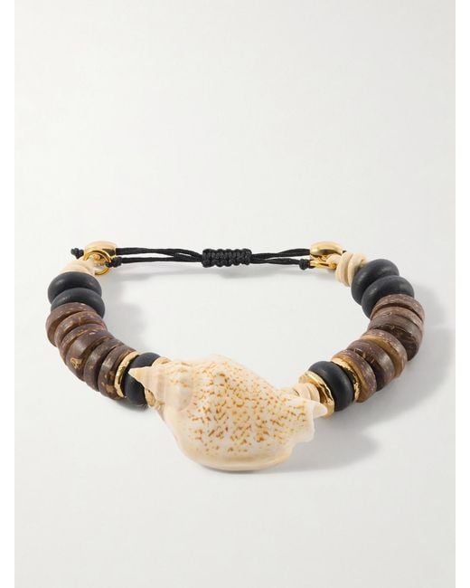 Tohum Design Natural Samsara-Plated, Leather And Seashell Beaded Bracelet