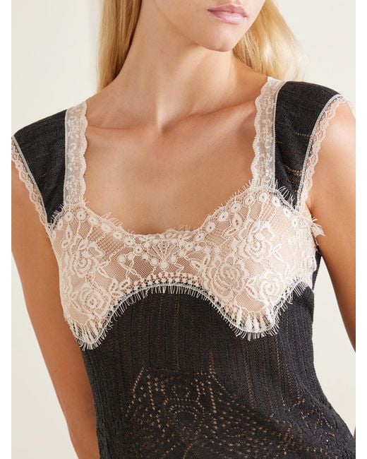 Anna Sui Black Lace-Trimmed Jersey Cami