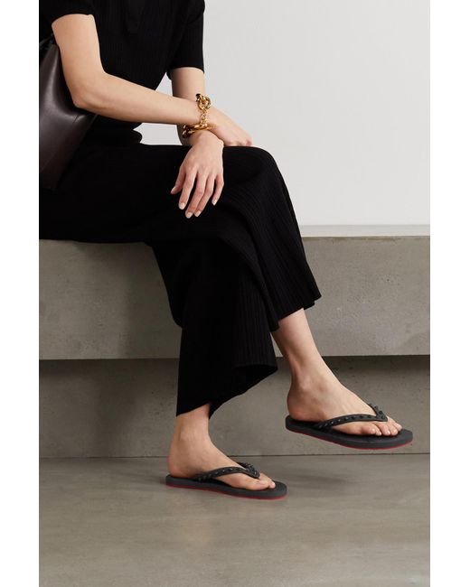 Christian Louboutin Loubi Flip Spiked Rubber Flip Flops in Black | Lyst UK