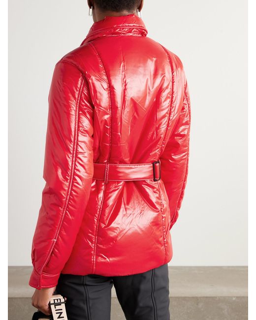 Perfect Moment Red Jade Belted Quilted Padded Glossed-Shell Ski Jacket